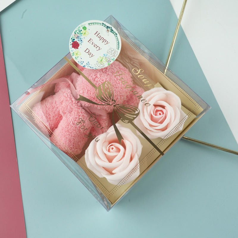 Festival Present Towel Bear Gift Box Teacher's Day Gift Soap Flower Transparent Gift | Luxury Home Accessories | Heulog Glow