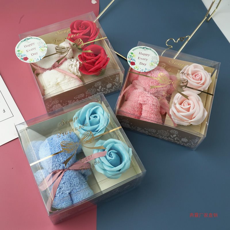 Festival Present Towel Bear Gift Box Teacher's Day Gift Soap Flower Transparent Gift | Luxury Home Accessories | Heulog Glow