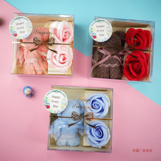 Festival Present Towel Bear Gift Box Teacher's Day Gift Soap Flower Transparent Gift | Luxury Home Accessories | Heulog Glow