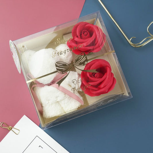 Festival Present Towel Bear Gift Box Teacher's Day Gift Soap Flower Transparent Gift | Luxury Home Accessories | Heulog Glow