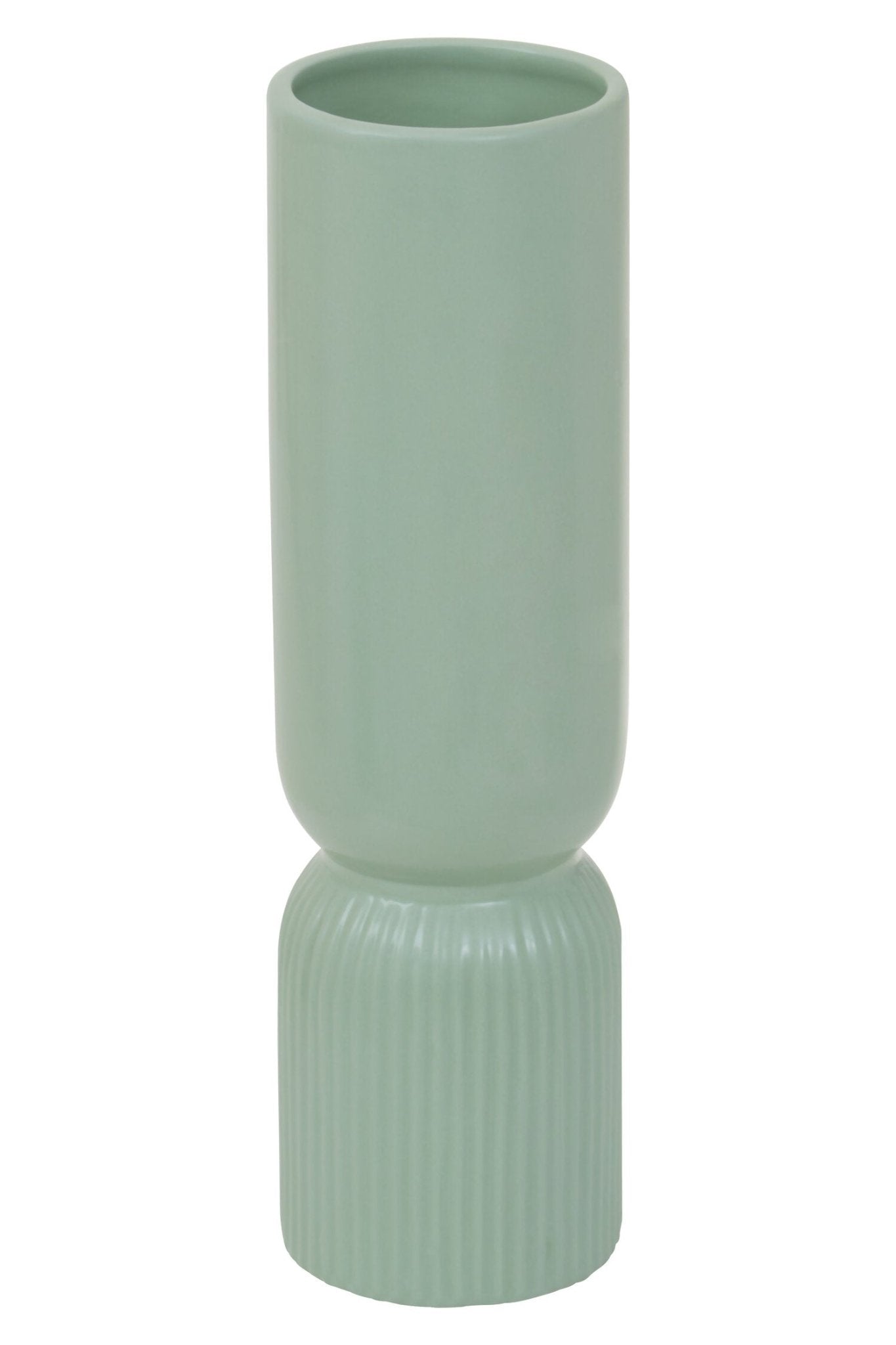 Fia Sage Green Ribbed Ceramic Vase | Luxury Home Accessories | Heulog Glow