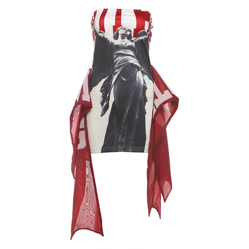 Fitted Waist Elegant Letter-printed Tube Top Mini Dress | Luxury Home Accessories | Heulog Glow