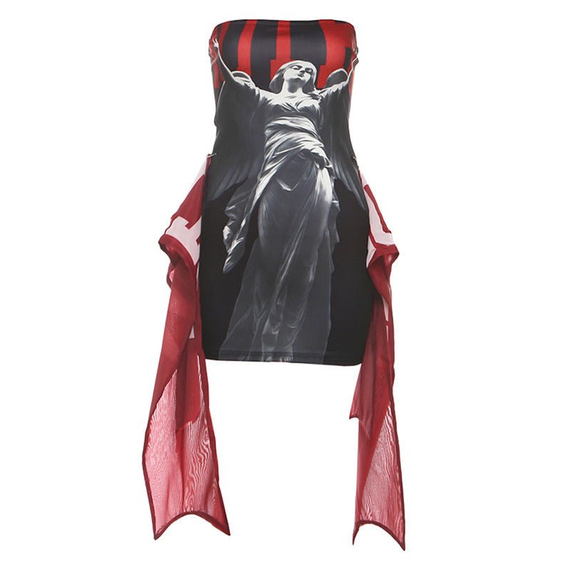 Fitted Waist Elegant Letter-printed Tube Top Mini Dress | Luxury Home Accessories | Heulog Glow