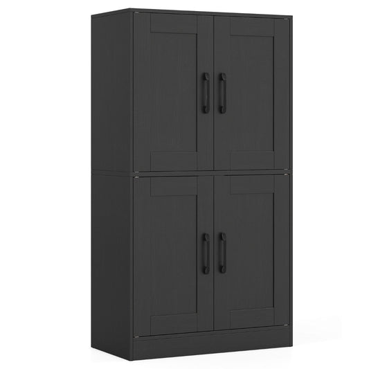 Floor Storage Cabinet with Doors and Adjustable Shelves-Black