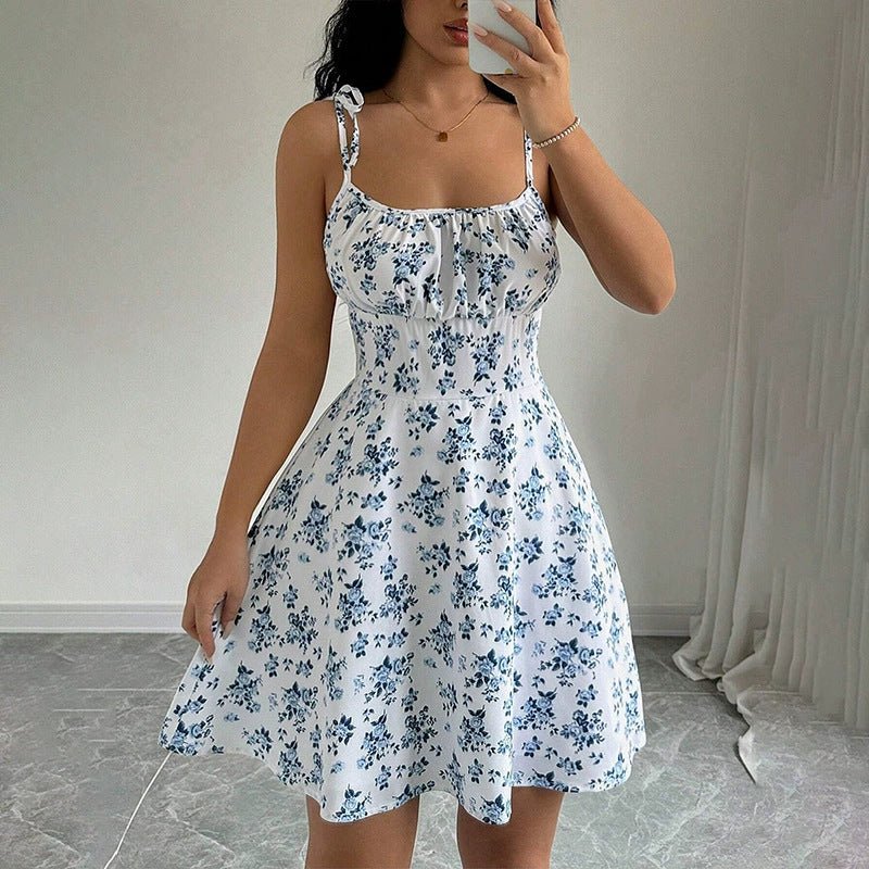 Floral Print Dress Summer Sweet A- Line Waist Trimming Dresses Women's Slimming Casual Clothing | Luxury Home Accessories | Heulog Glow