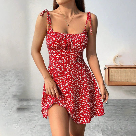 Floral Print Dress Summer Sweet A- Line Waist Trimming Dresses Women's Slimming Casual Clothing | Luxury Home Accessories | Heulog Glow