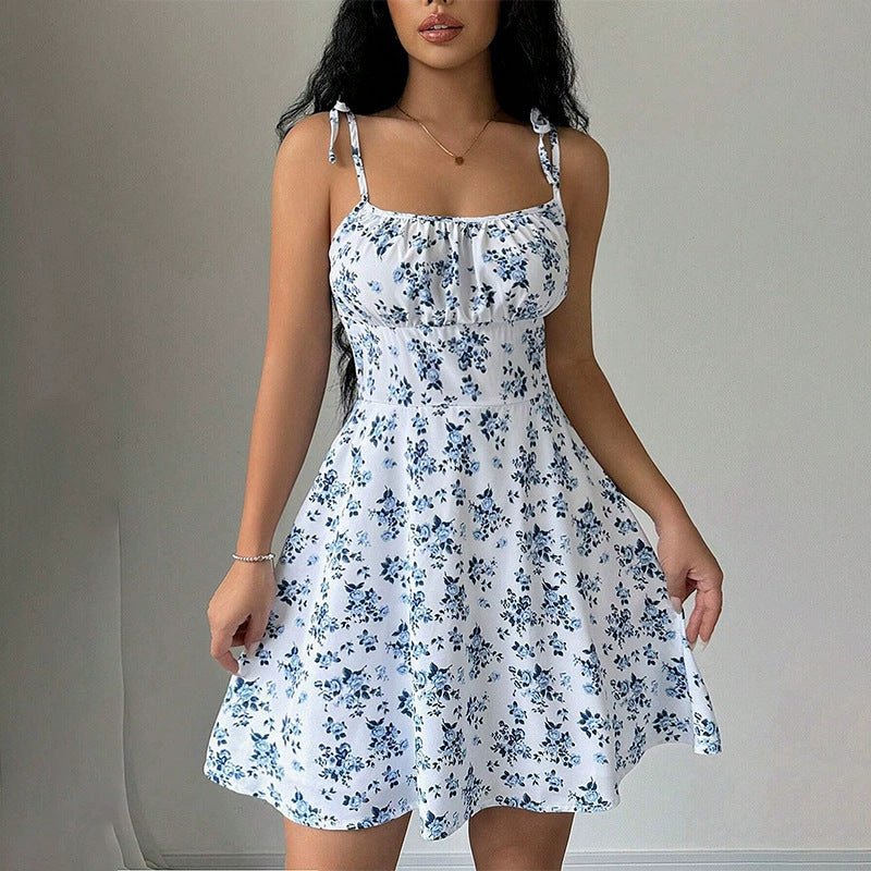 Floral Print Dress Summer Sweet A- Line Waist Trimming Dresses Women's Slimming Casual Clothing | Luxury Home Accessories | Heulog Glow