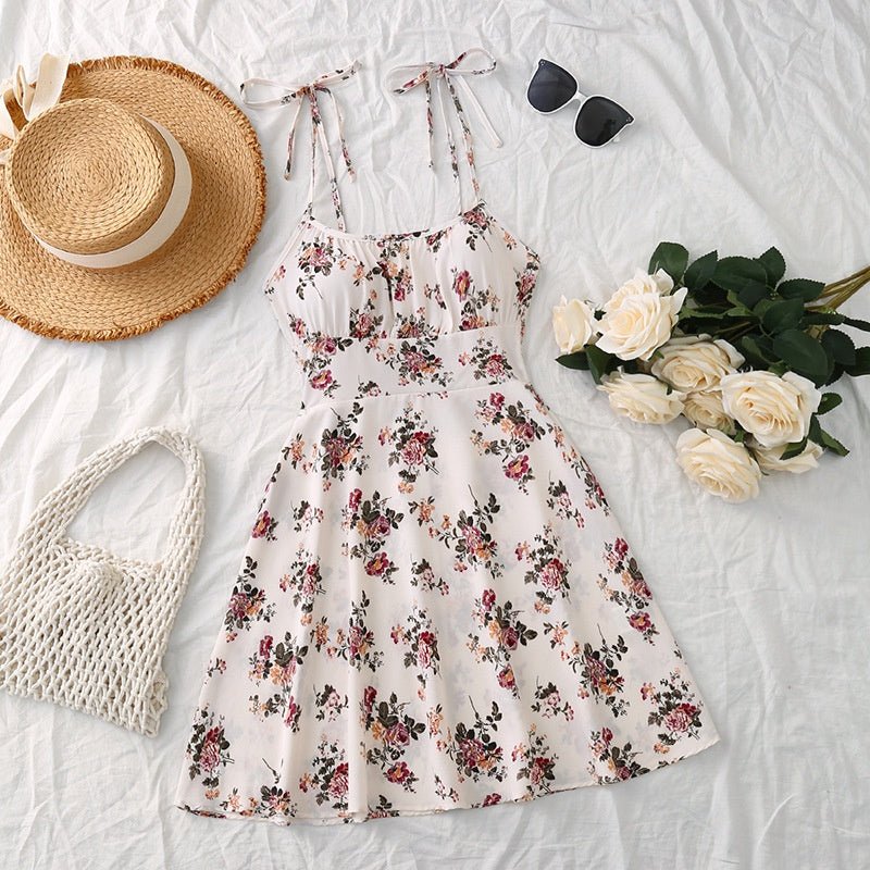 Floral Print Dress Summer Sweet A- Line Waist Trimming Dresses Women's Slimming Casual Clothing | Luxury Home Accessories | Heulog Glow