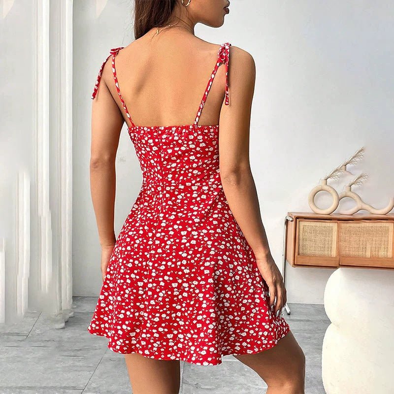 Floral Print Dress Summer Sweet A- Line Waist Trimming Dresses Women's Slimming Casual Clothing | Luxury Home Accessories | Heulog Glow