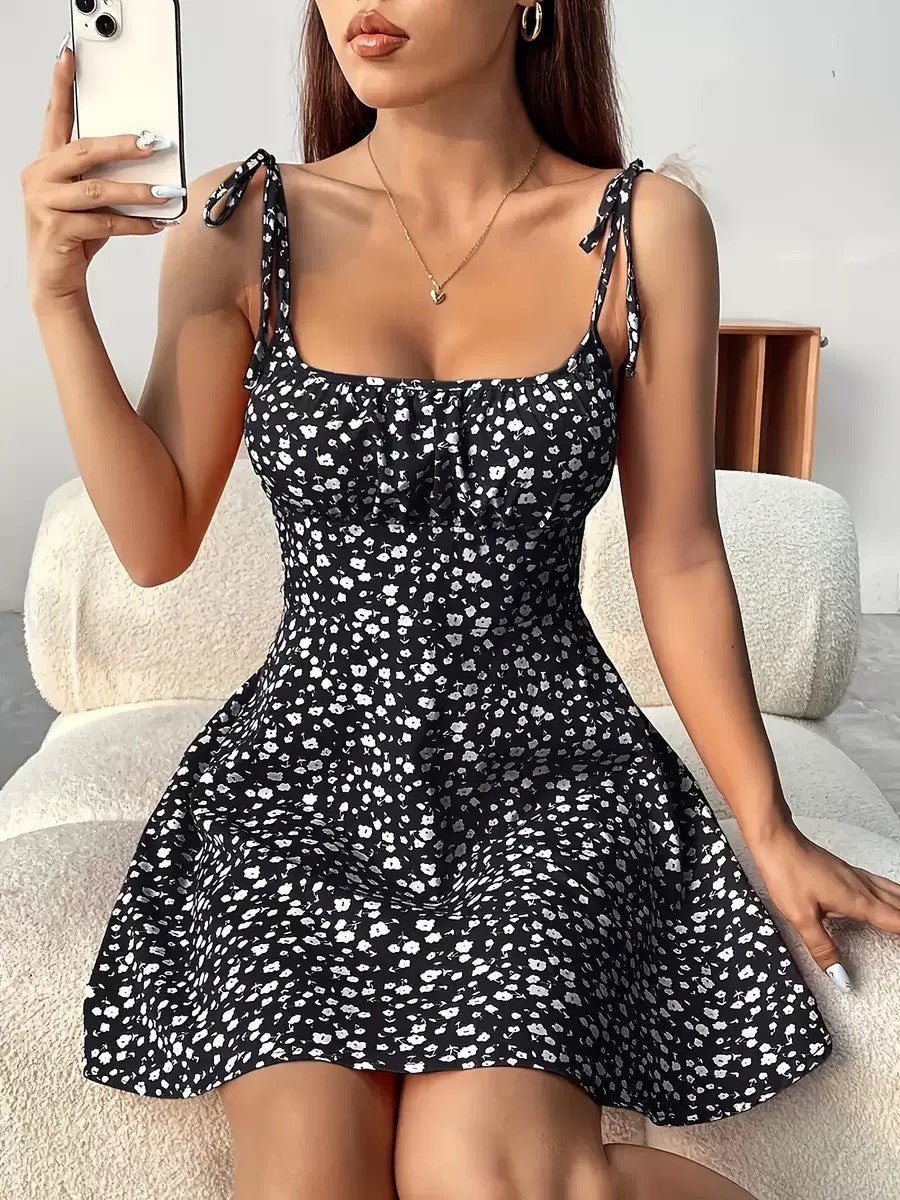 Floral Print Dress Summer Sweet A- Line Waist Trimming Dresses Women's Slimming Casual Clothing | Luxury Home Accessories | Heulog Glow