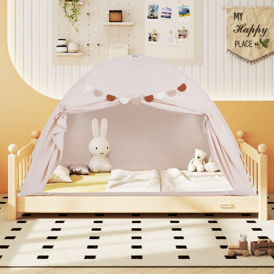 Foldable and Portable Canopy Tent on Twin Bunk Bed with 2 Windows-Beige