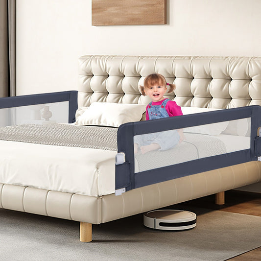 Foldable Bed Rail with Adjustable Safety Strap for Toddlers-Grey