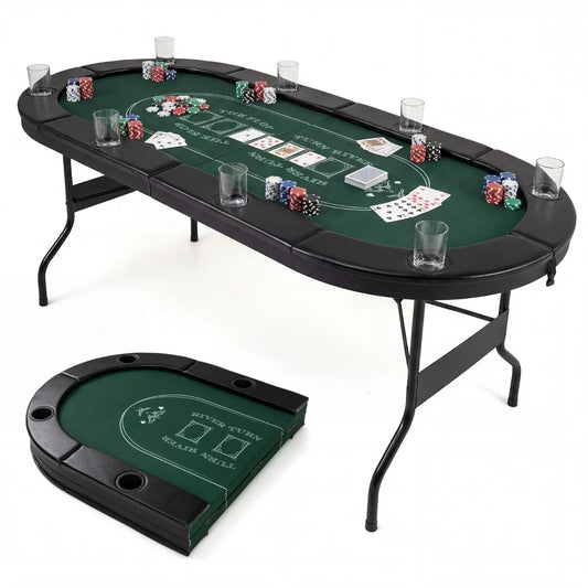 Foldable Poker Table 8 Player 182CM Oval No Assembly Required-Green