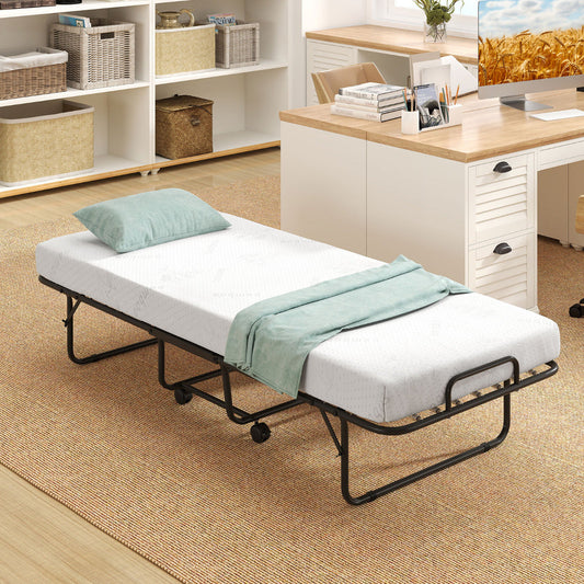 Folding Bed Frame with Mattress Rollaway Guest Bed