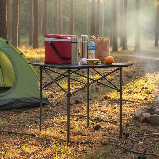 Folding Roll-up Aluminium Camping Table for 4-Black