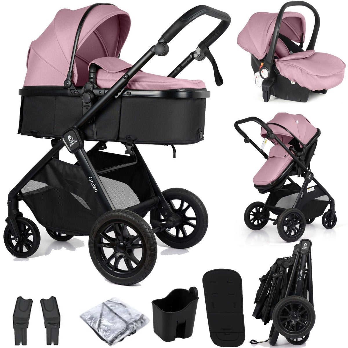 For Your Little One Cruise 3 In 1 Travel System With Car Seat - Blush Rose (Free Cupholder And Seat Liner Included!) | Luxury Home Accessories | Heulog Glow