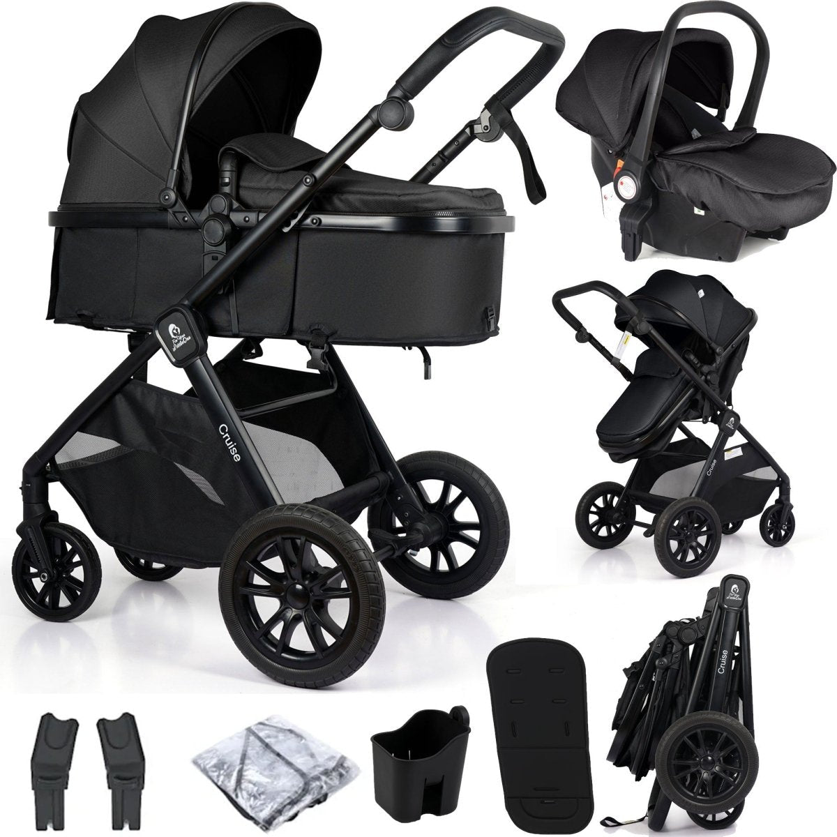 For Your Little One Cruise 3 In 1 Travel System With Car Seat - Eclipse Black (Free Cupholder / Seat Liner Included!) | Luxury Home Accessories | Heulog Glow