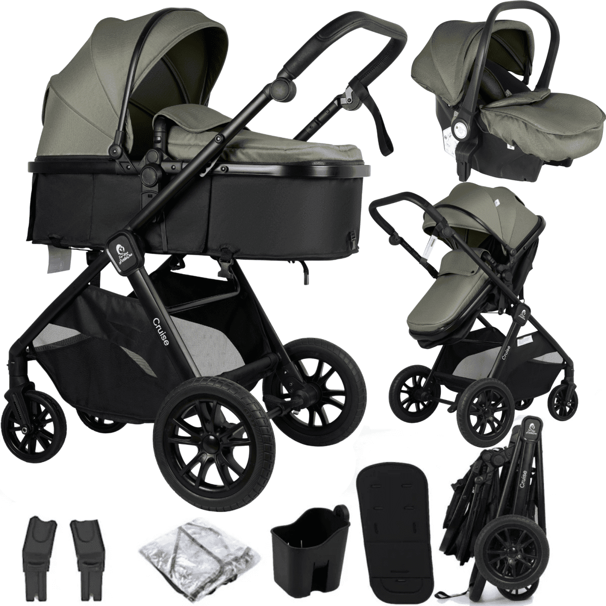 For Your Little One Cruise 3 In 1 Travel System With Car Seat - Pebble Sage (Free Cupholder And Seat Liner Included!) | Luxury Home Accessories | Heulog Glow