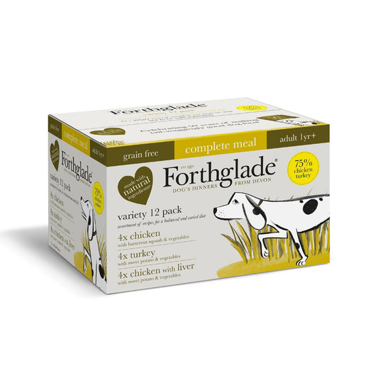 Forthglade Adult Complete Grain Free Chicken, Turkey & Chicken with Liver Trays 12 x 395g | Luxury Home Accessories | Heulog Glow