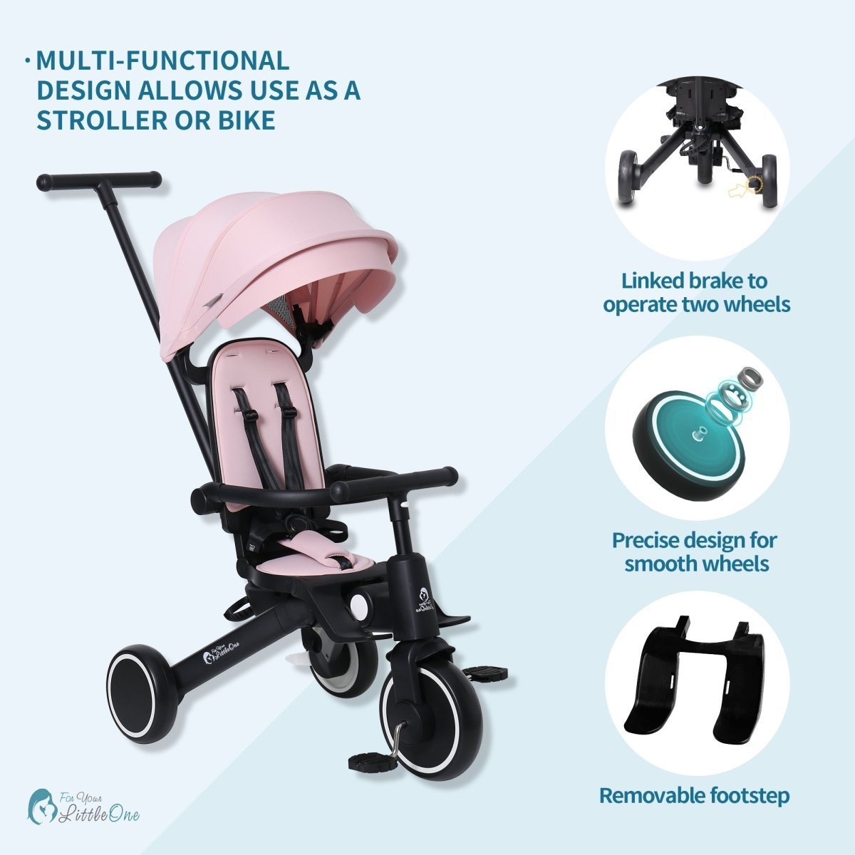 Foryourlittleone Xplor Ultimate 6 in 1 Foldable Trike - Pastel Pink (10m-4y) | Luxury Home Accessories | Heulog Glow