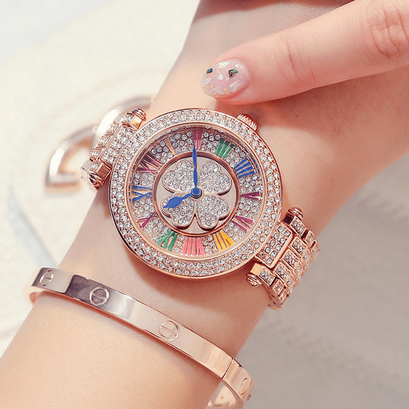 Four-leaf clover watch female student steel belt to run women's watch full diamond waterproof fashion Korean fashion fashion watch | Luxury Home Accessories | Heulog Glow