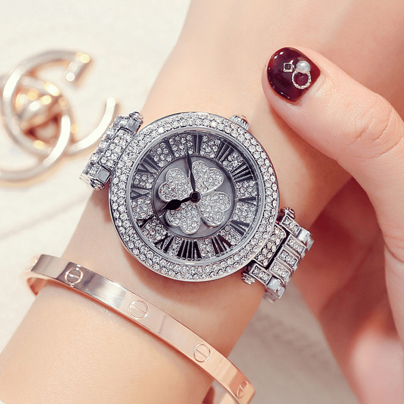 Four-leaf clover watch female student steel belt to run women's watch full diamond waterproof fashion Korean fashion fashion watch | Luxury Home Accessories | Heulog Glow