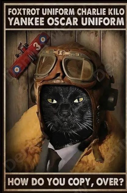 Foxtrot Uniform Over Cat Tin Sign | Luxury Home Accessories | Heulog Glow