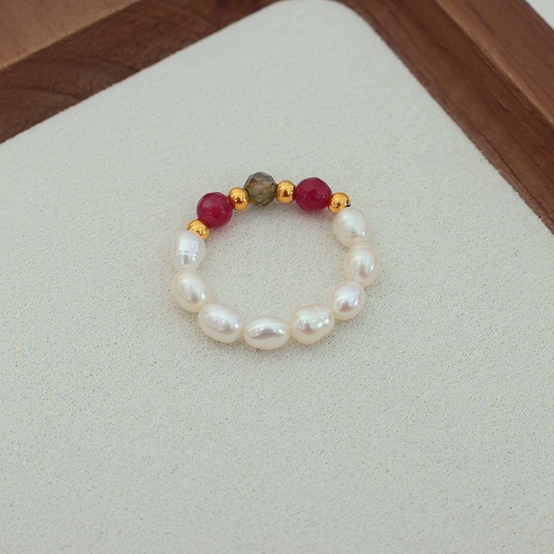 Freshwater Pearl And Agate Beaded Stretchy Cord Ring | Luxury Home Accessories | Heulog Glow