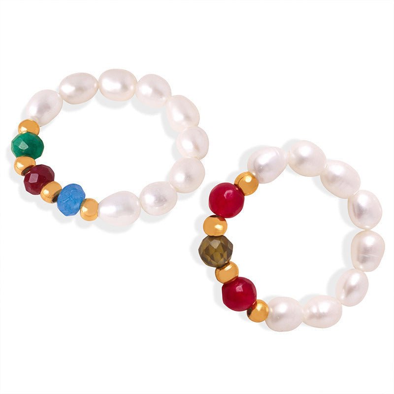 Freshwater Pearl And Agate Beaded Stretchy Cord Ring | Luxury Home Accessories | Heulog Glow