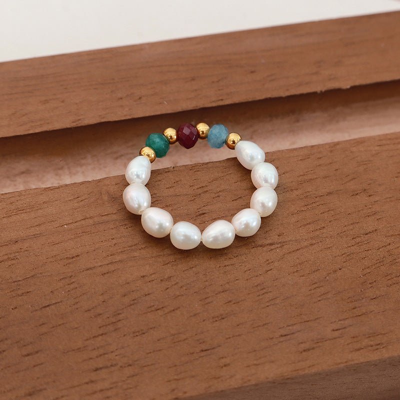 Freshwater Pearl And Agate Beaded Stretchy Cord Ring | Luxury Home Accessories | Heulog Glow