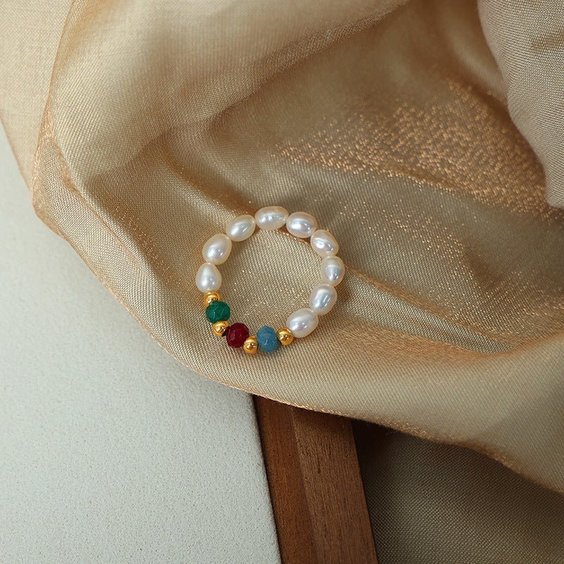 Freshwater Pearl And Agate Beaded Stretchy Cord Ring | Luxury Home Accessories | Heulog Glow