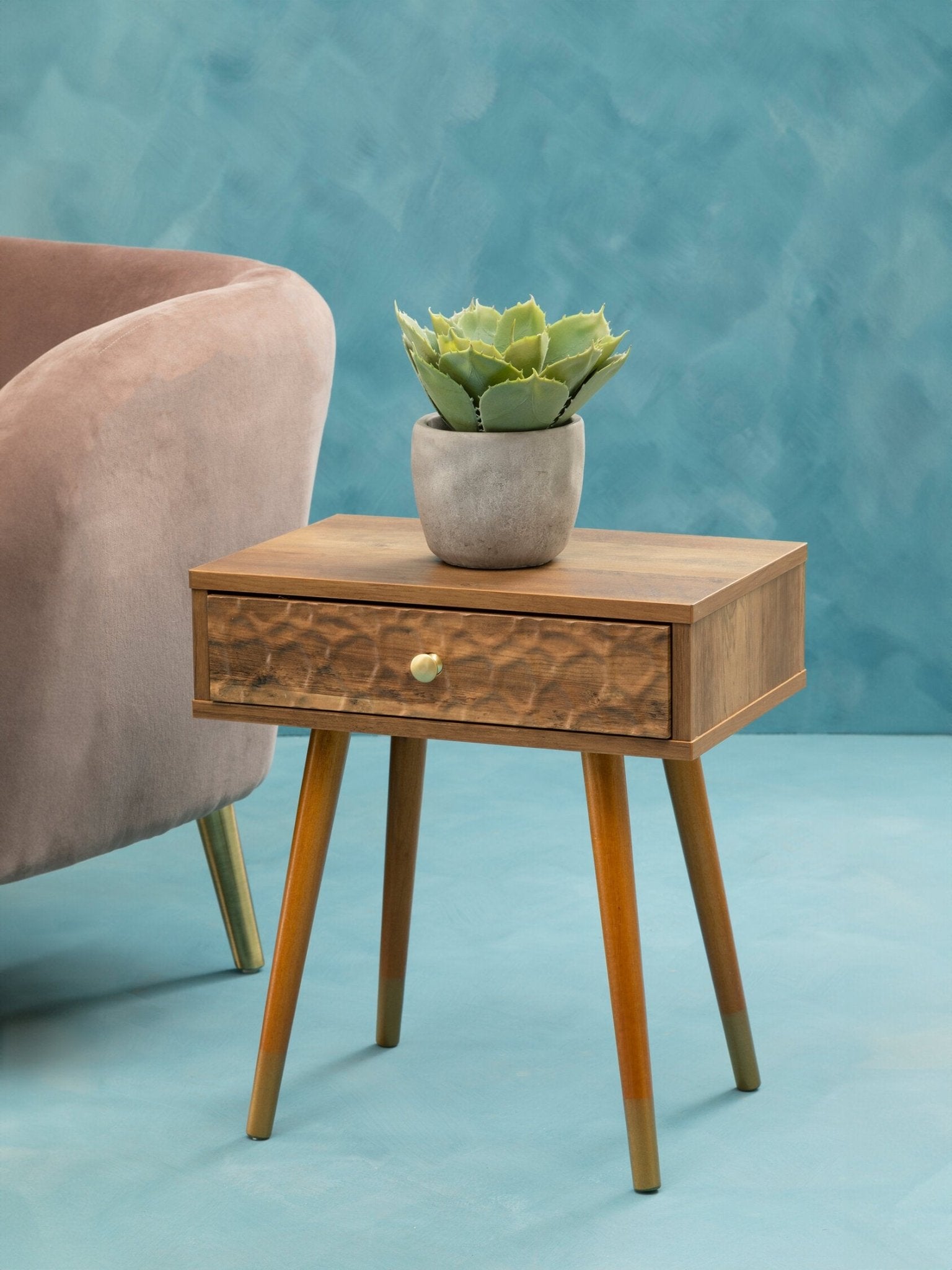 Frida Wood Veneer Bedside Table with 1 Drawer | Luxury Home Accessories | Heulog Glow