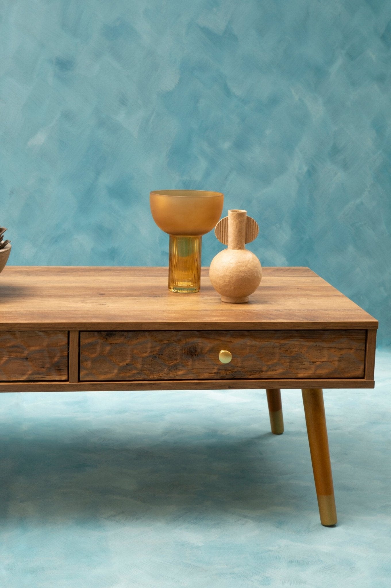 Frida Wood Veneer Coffee Table with 2 Drawers | Luxury Home Accessories | Heulog Glow