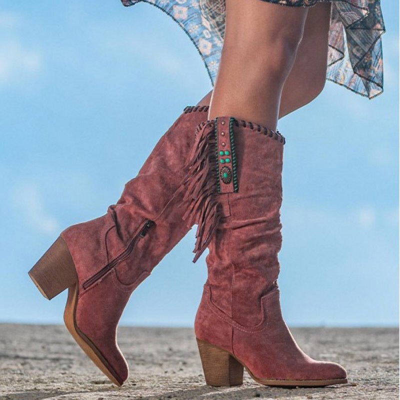 Frosted high-tube fringed women's boots | Luxury Home Accessories | Heulog Glow