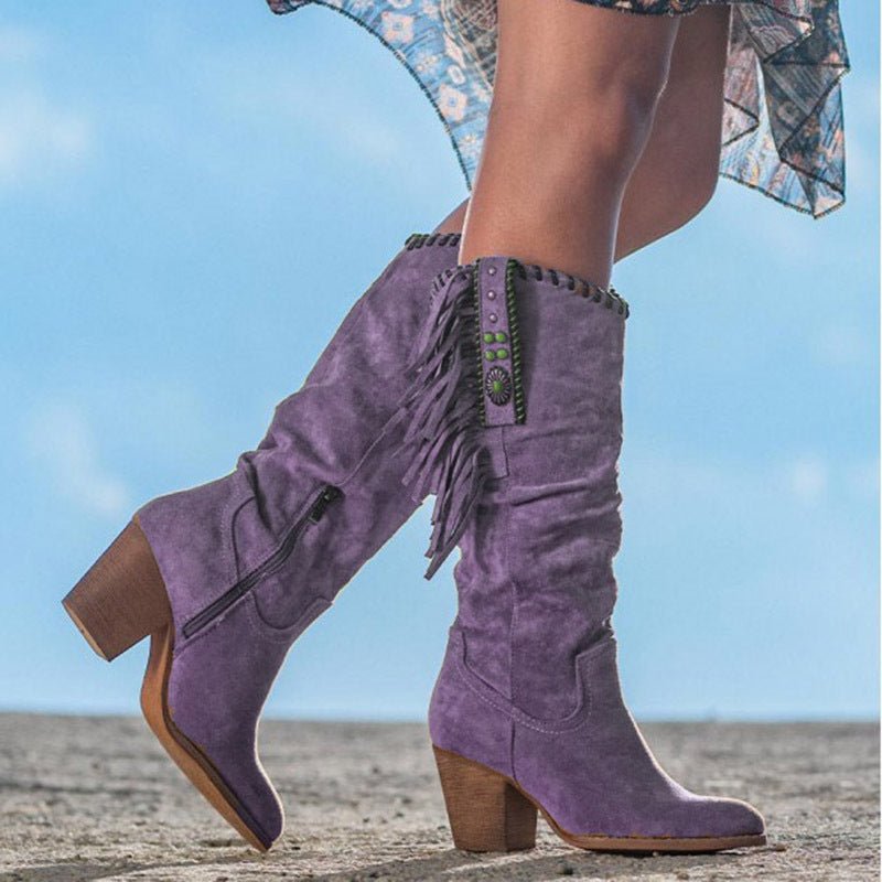 Frosted high-tube fringed women's boots | Luxury Home Accessories | Heulog Glow