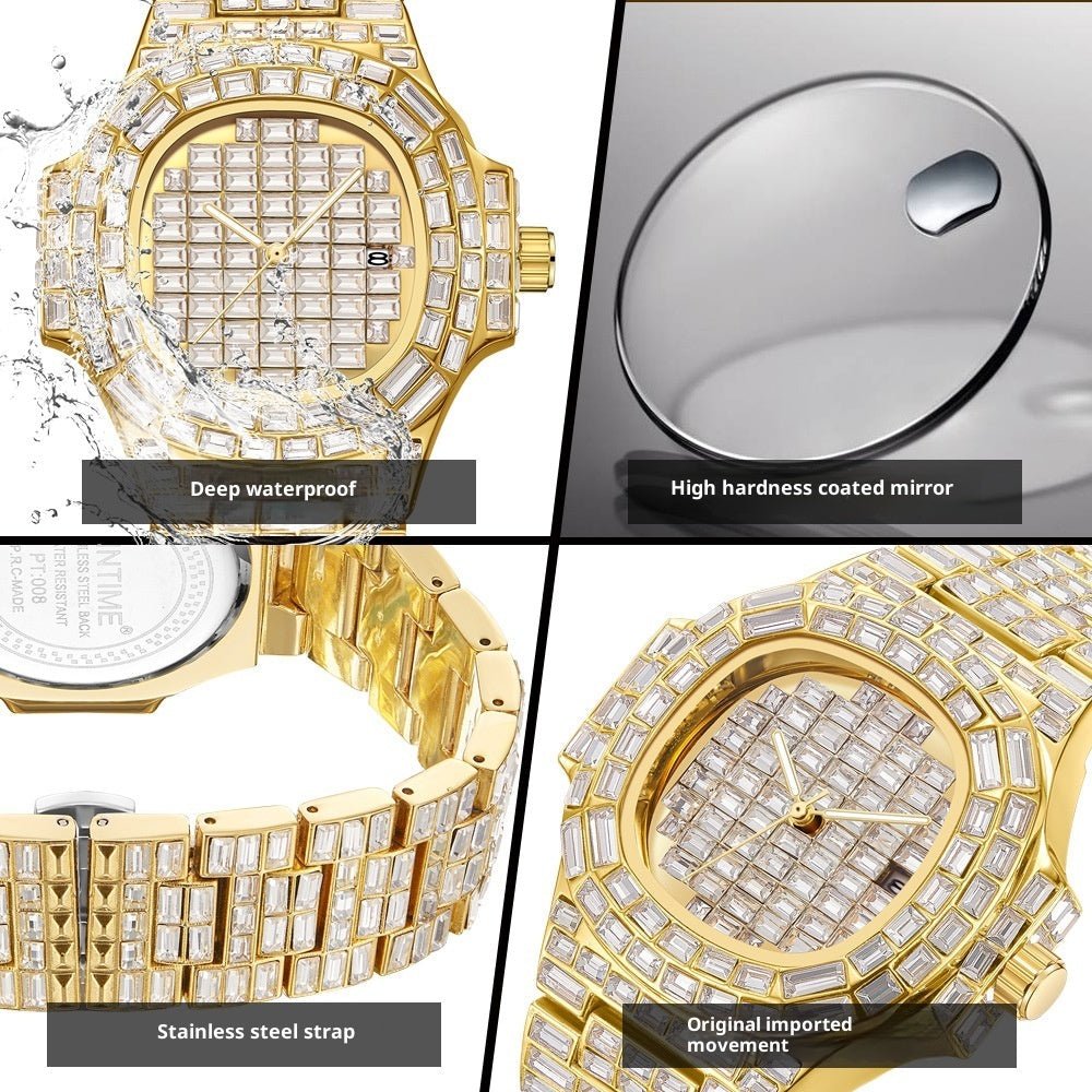 Full Square Diamond Casual Trend Waterproof Calendar Quartz Watch | Luxury Home Accessories | Heulog Glow
