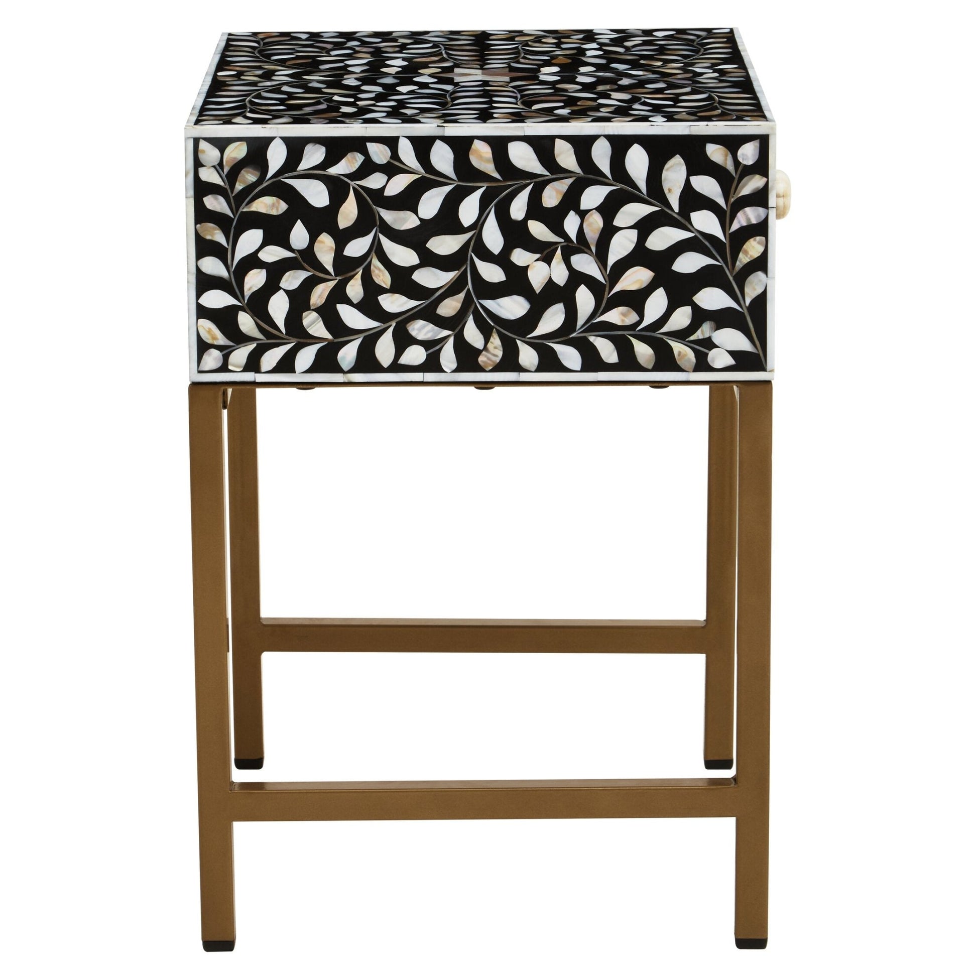 Fusion 1 Drawer Side Table with Bone Inlay | Luxury Home Accessories | Heulog Glow