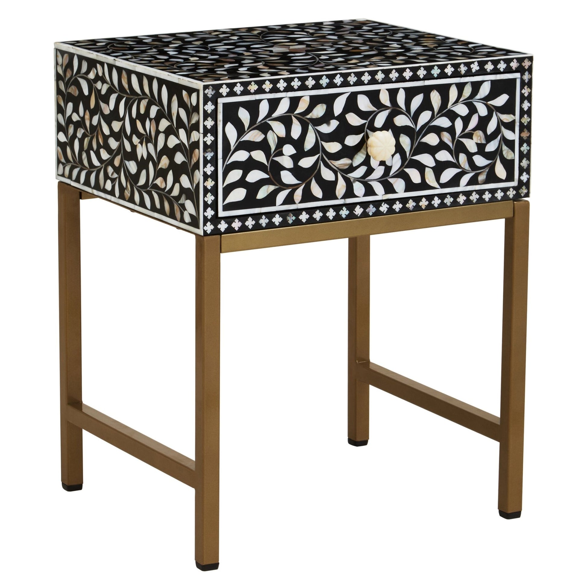 Fusion 1 Drawer Side Table with Bone Inlay | Luxury Home Accessories | Heulog Glow