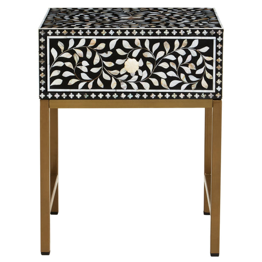 Fusion 1 Drawer Side Table with Bone Inlay | Luxury Home Accessories | Heulog Glow