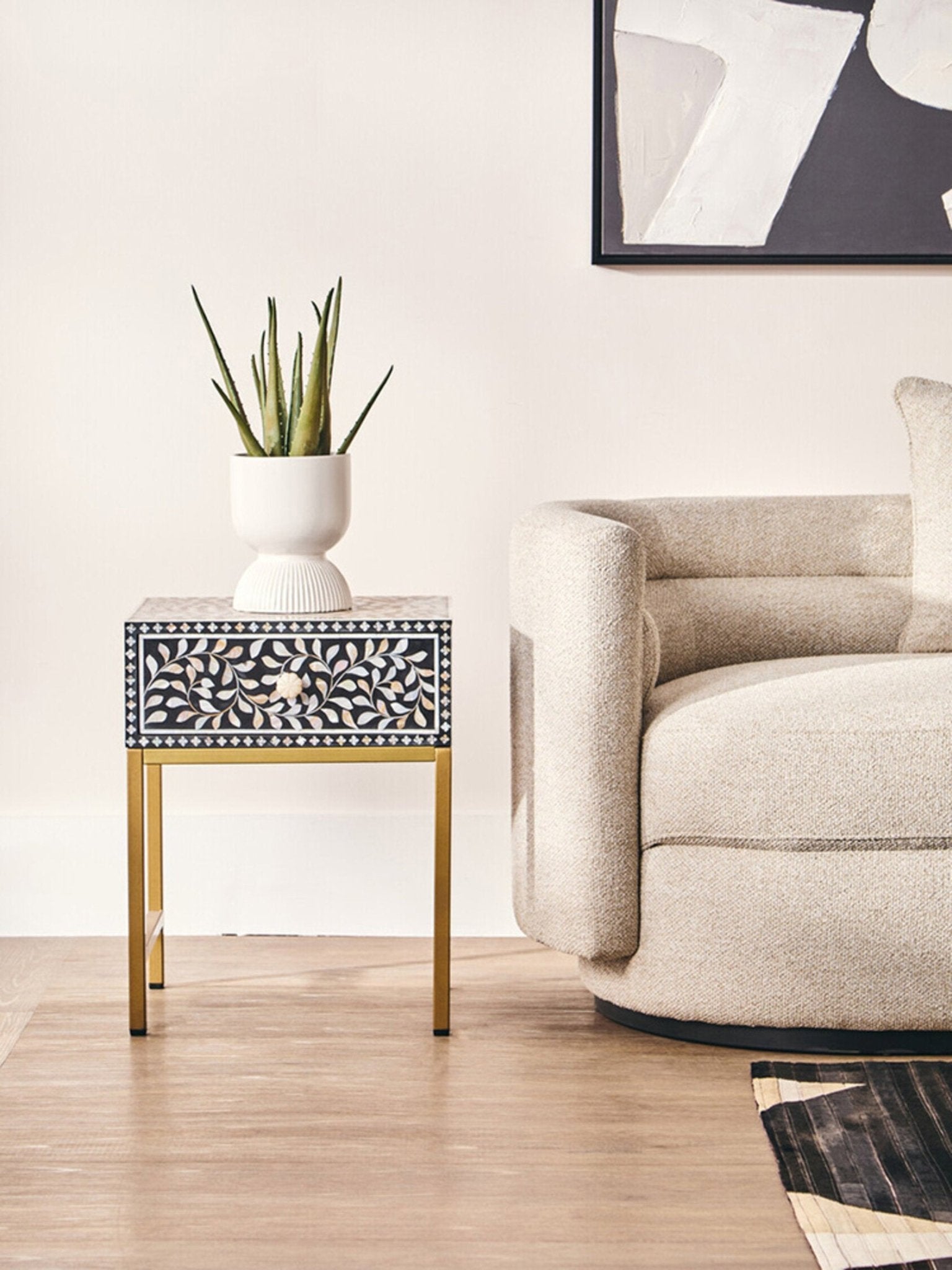 Fusion 1 Drawer Side Table with Bone Inlay | Luxury Home Accessories | Heulog Glow