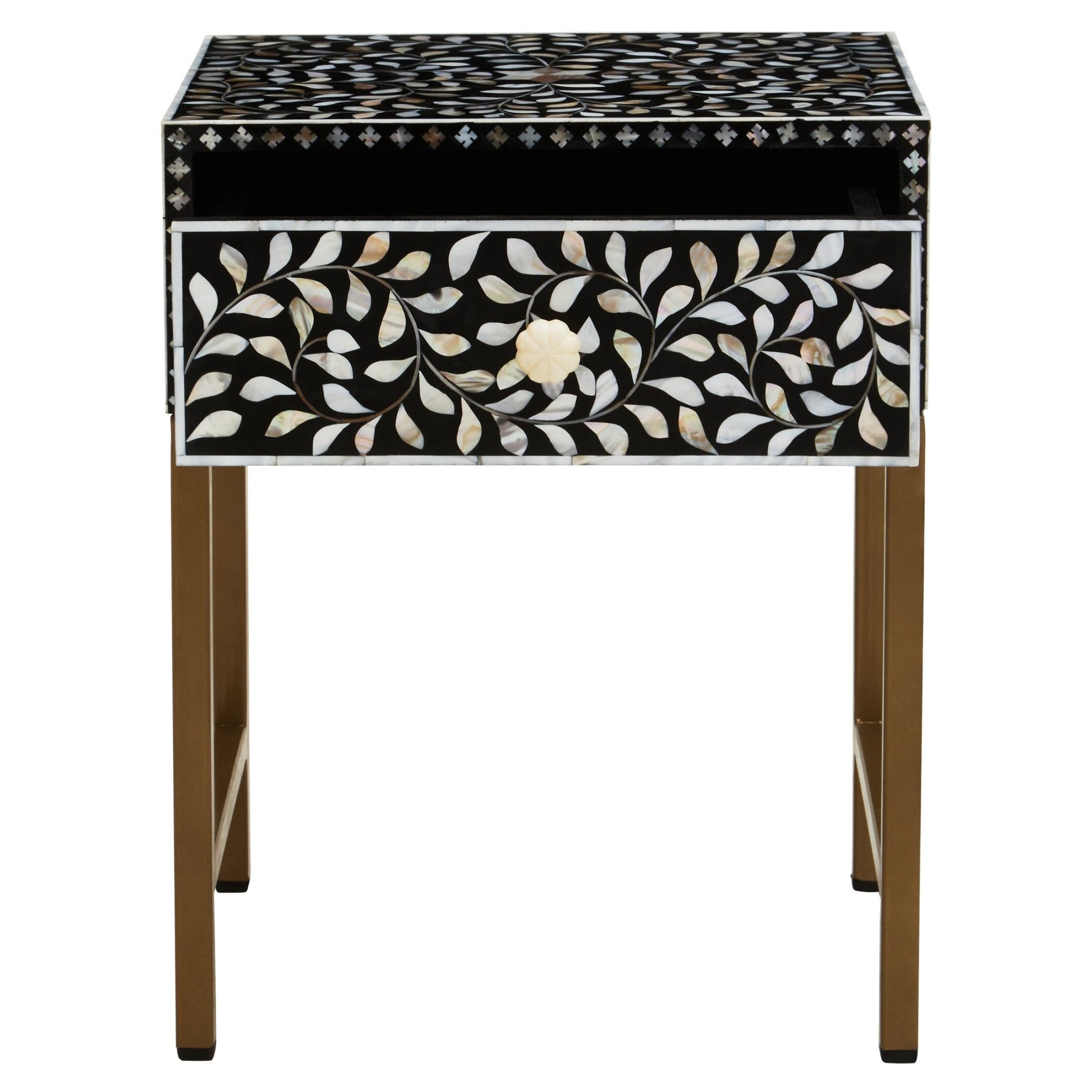 Fusion 1 Drawer Side Table with Bone Inlay | Luxury Home Accessories | Heulog Glow