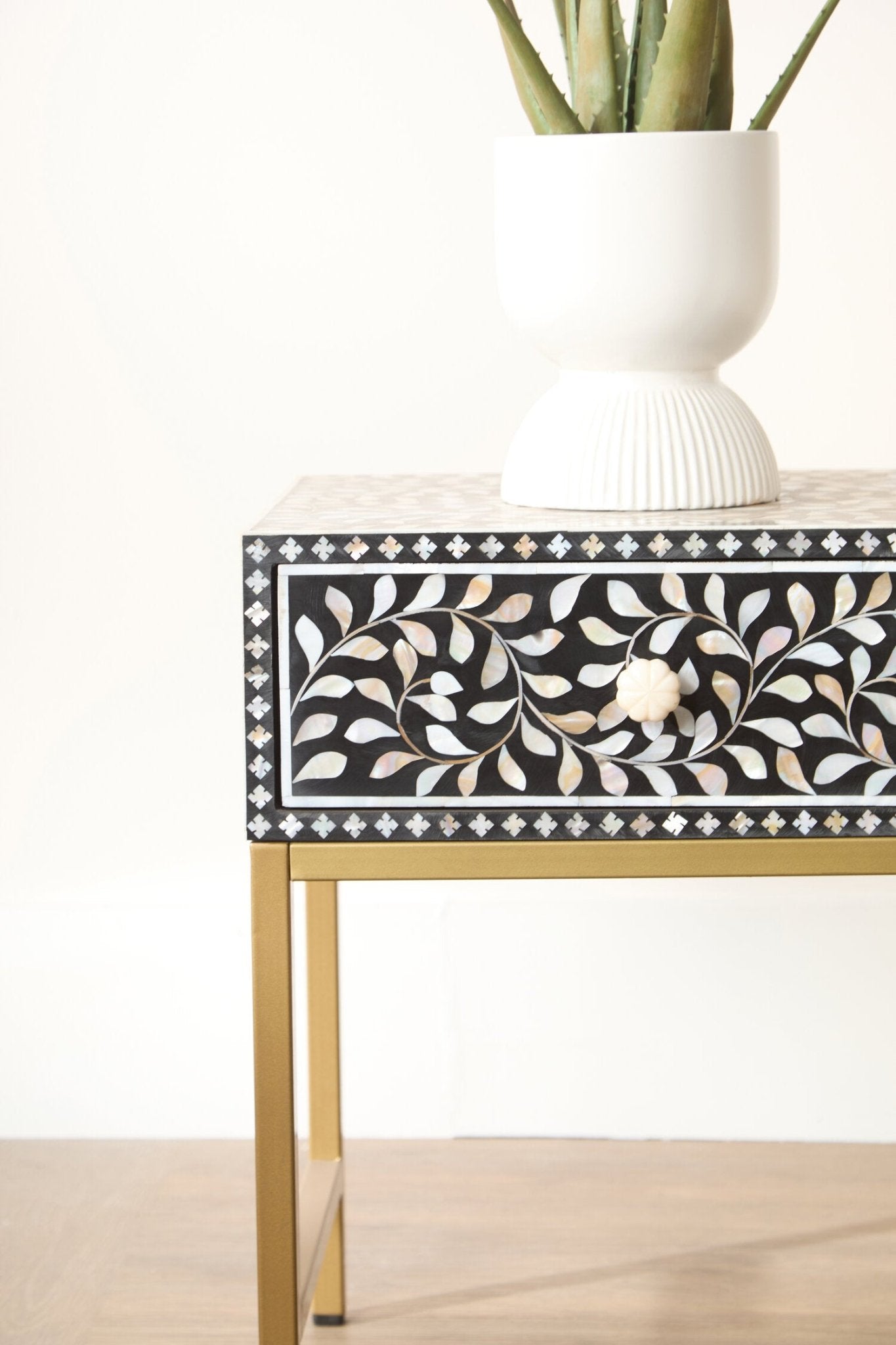 Fusion 1 Drawer Side Table with Bone Inlay | Luxury Home Accessories | Heulog Glow