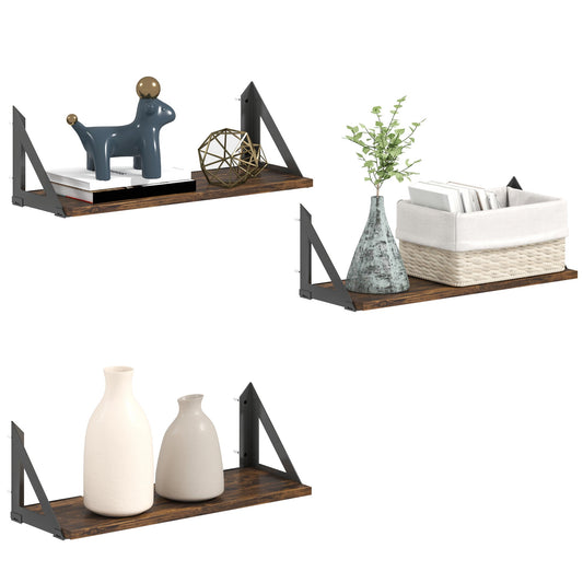 HOMCOM Set of 3 Vintage Wall Shelves for Living Room Rustic Brown