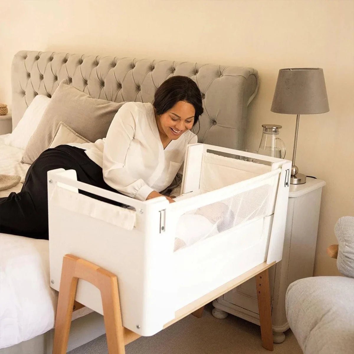 Gaia Baby Hera Bedside Crib² - White/Natural | Luxury Home Accessories | Heulog Glow