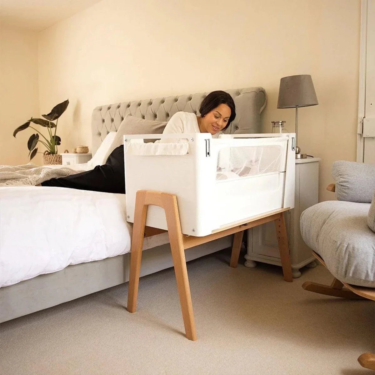 Gaia Baby Hera Bedside Crib² - White/Natural | Luxury Home Accessories | Heulog Glow