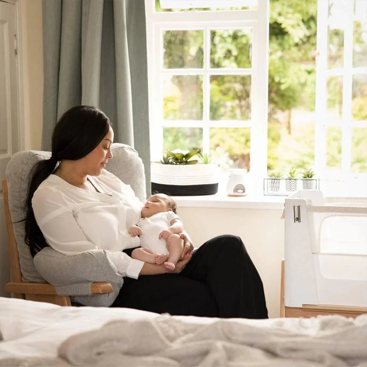 Gaia Baby Hera Bedside Crib² - White/Natural | Luxury Home Accessories | Heulog Glow