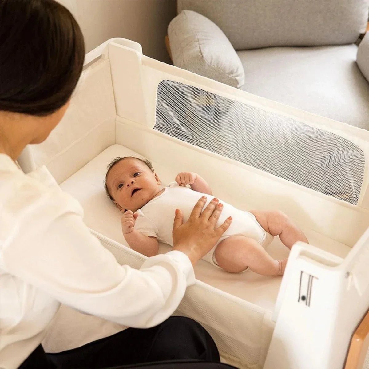Gaia Baby Hera Bedside Crib² - White/Natural | Luxury Home Accessories | Heulog Glow