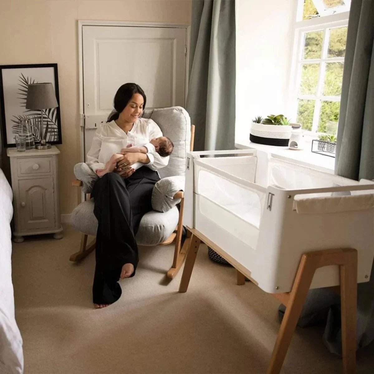 Gaia Baby Hera Bedside Crib² - White/Natural | Luxury Home Accessories | Heulog Glow