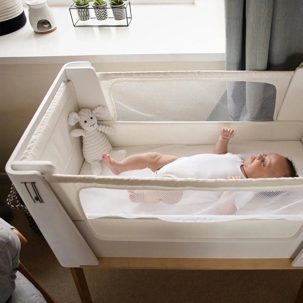 Gaia Baby Hera Bedside Crib² - White/Natural | Luxury Home Accessories | Heulog Glow
