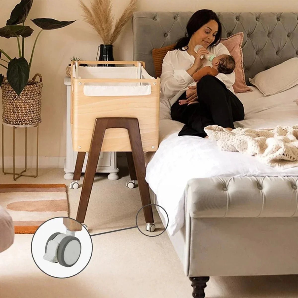 Gaia Baby Hera Bedside Crib² - White/Natural | Luxury Home Accessories | Heulog Glow